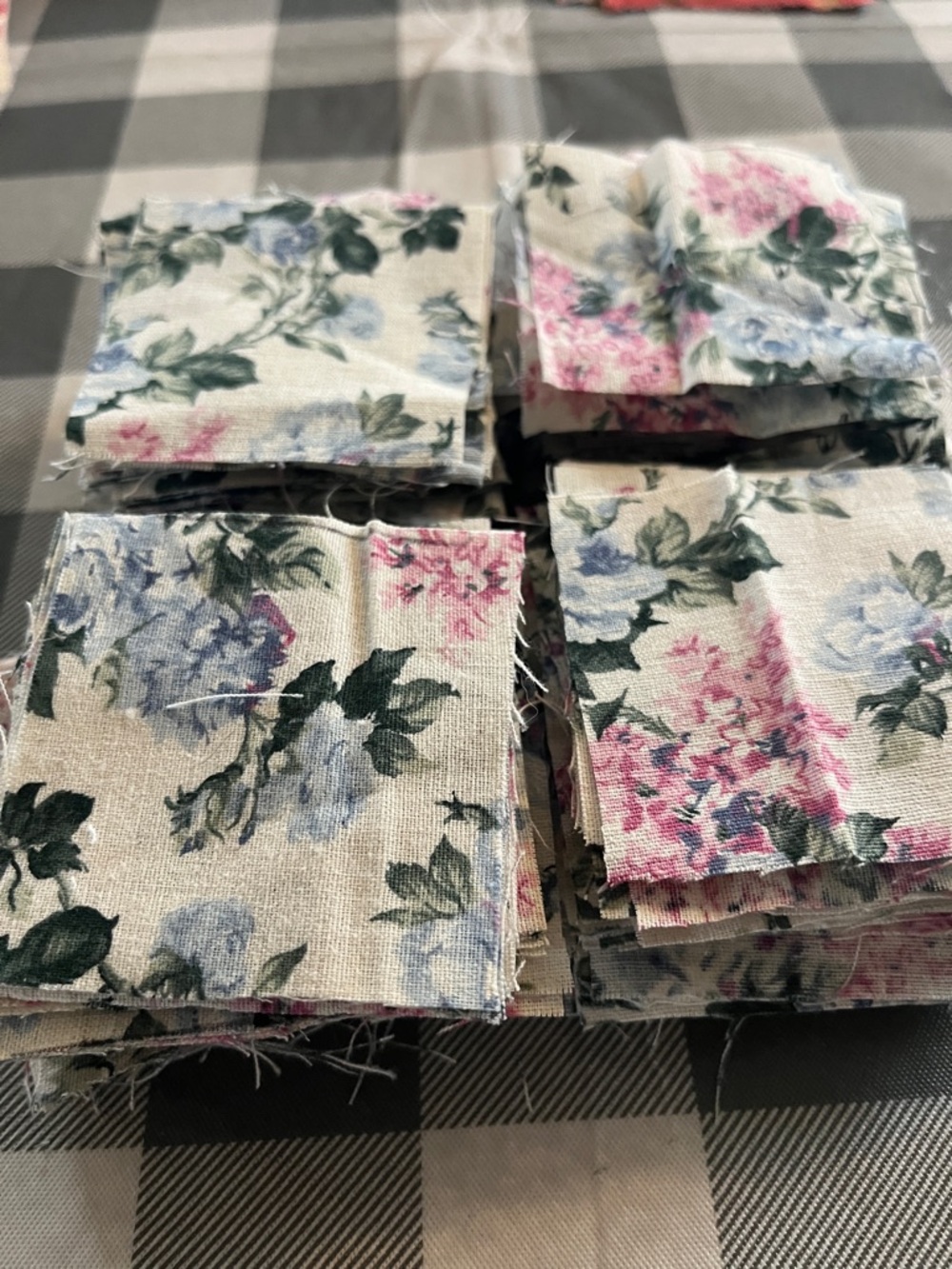 Floral Cotton Fabric Squares - Pink & Blue Hydrangea Print 275 2.5”
